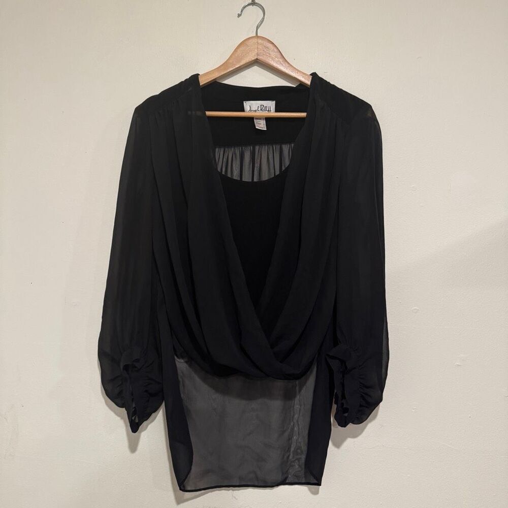 Joseph Ribkon Draped Chiffon Sheer Blouse Black Womens Size 10